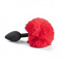 Butt Plug Black Silicone with Red Bunny Tail